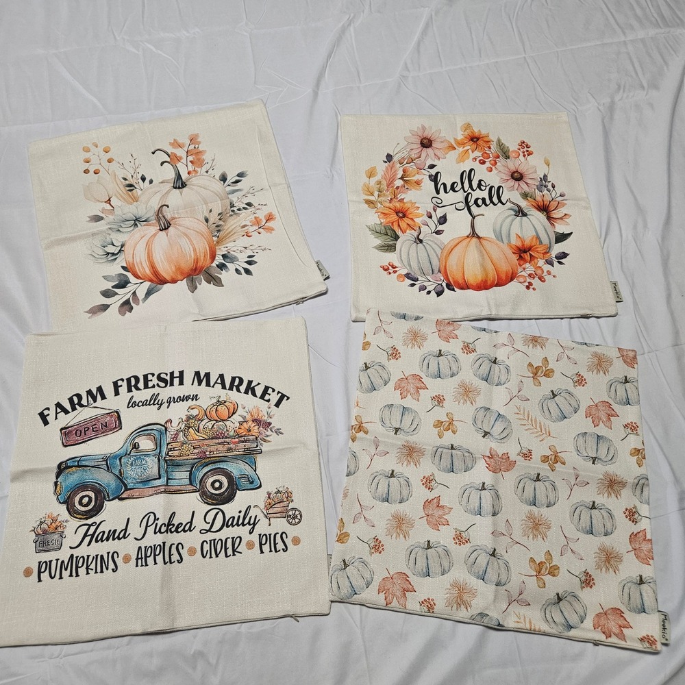 Meekio Fall Pumpkin Pillow Covers Set of 4 18x18 Cream Farmhouse Harvest Decor